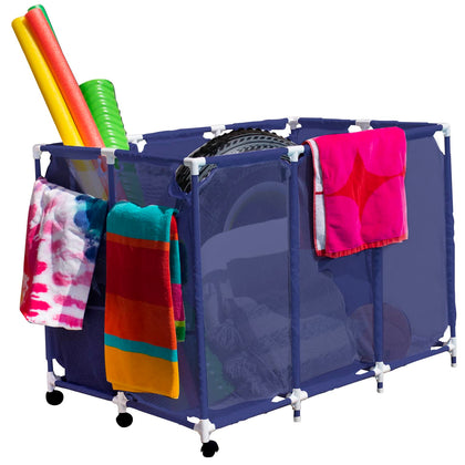 Essentially Yours Pool Noodles Holder, Toys, Floats, Balls and Floats Equipment Mesh Rolling Storage Organizer Bin, Extra-Large, (47.2