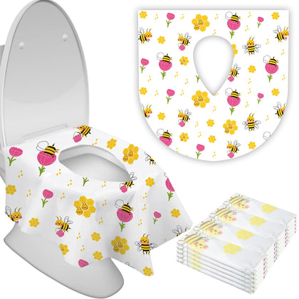 100 Pieces Toilet Seat Covers Disposable for Kids Toddler Flushable Toilet Covers Travel Pack Waterproof Potty Training Liner Pads Extra Large Foldable Toilet Covers for Baby and Adults (Bee)
