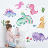 Yovkky Watercolor Girls Dinosaur Wall Decals Stickers, Dino Rainbow Cactus Nursery Decor, Tropical Plant Home Decorations Kids Bedroom Playroom Toddler Baby Shower Room Art Gift