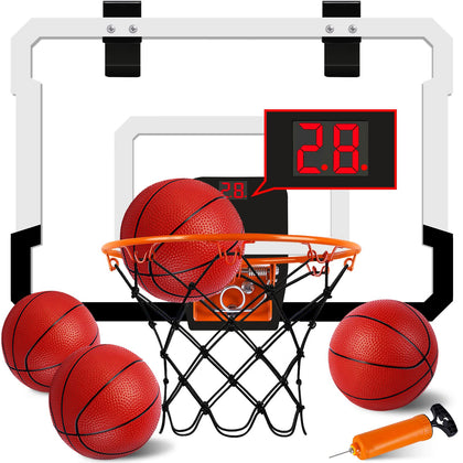 Xucutu Indoor Mini Basketball Hoop for Door - Over The Door Basketball Mini Hoop with Scoreboard & 4 Balls, Foldable Basketball Hoop for Wall & Room Basketball Toy Gift for Boy Kids Teens