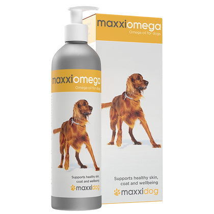 maxxipaws maxxiomega Oil for Dogs - Tasty Omega Supplement for Healthy Skin and Shiny Coat - Easy to Use Pump - Liquid 10 oz