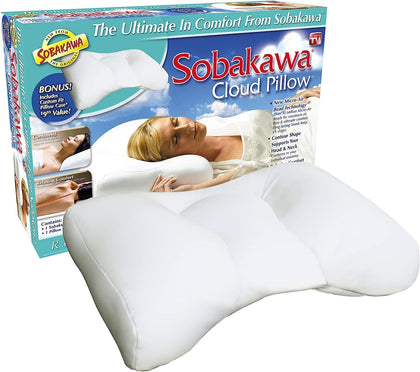Sobakawa Cloud Pillow with Microbead Fill- Microbead Pillow- Contoured-Shaped Pillow for Neck and Head- Support Pillow for Sounder Sleep- Microbead Pillow for Sleeping- White