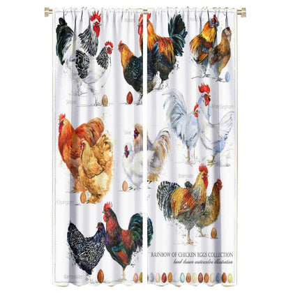 Chicken Breed Collection Animals Blackout Windows Curtains, Hand Drawn Watercolor Farm Hen Rooster Rod Pocket Curtains, for Living Room Bedroom 42x63in 2 Panels