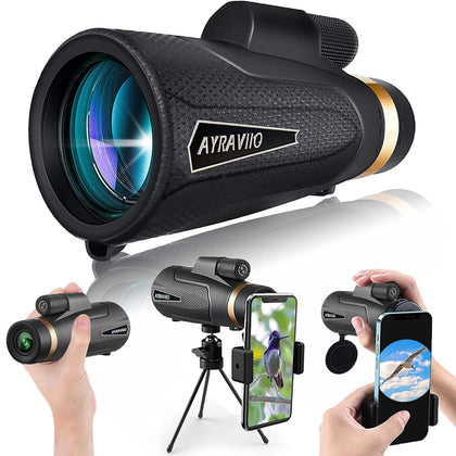 AYRAVIIO 12×60 Monocular Telescope with Smartphone Holder & Upgraded Tripod, High Powered SMC & BAK4 Scope, Christmas Birthday Gifts for Men Dad Him Husband, Outdoors Gadgets for Birdwatching