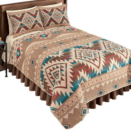 Collections Etc Reversible Southwest Geometric Aztec Quilt with Coordinating Tribal Pattern on Reverse Side, King