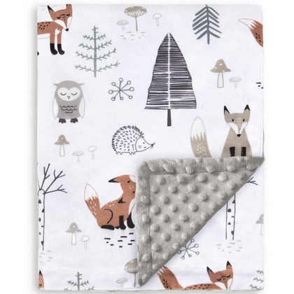 HOMRITAR Baby Blanket for Boys Girls Soft Plush Minky Blanket with Double Layer Dotted Backing for Toddler with Forest Foxes Multicolor Printed 30 x 40 Inch(75x100cm)