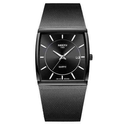 NIBOSI Men's Watches Business Fashion Top Brand Luxury Dress Casual Watch Mesh Strap Waterproof with Date Square Wristwatch (Black 1)