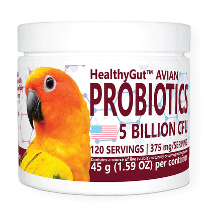 HealthyGut Avian Probiotics Dietary Supplement for Parrots, All-Natural Digestive System Formula (120 Servings)