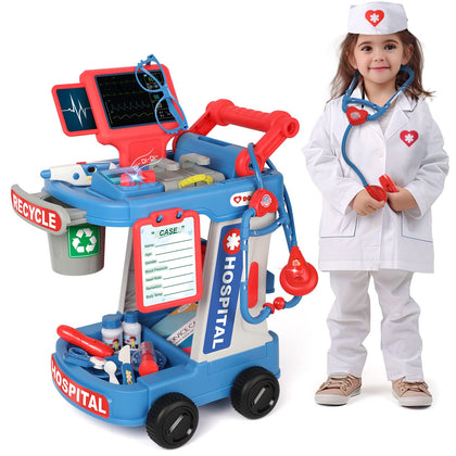 Liberry Doctor Kit for Kids Aged 3 4 5, Pretend Doctor Playset for Toddlers with Cart, Costume and Stethoscope, Role Play Medical Toy for Girls Boys
