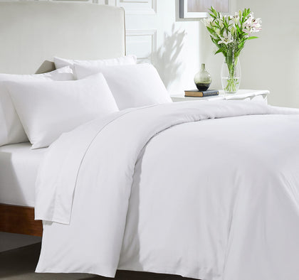 California Design Den King Size Duvet Cover - 100% Cotton Sateen, 400 Thread Count, Premium Hotel Quality, Soft Luxury Sateen Weave Comforter Cover, Button Closure and Corner Ties - Bright White