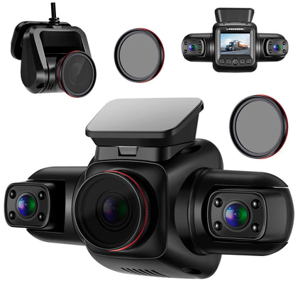 PRUVEEO Dash Cam, 4 Channel Camera FHD 1080Px4, Front Left Right and Rear, Front and Rear Inside, Built-in GPS WiFi, Polarizing Lens CPL Filter, Free 128GB Card, Double CPL