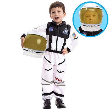 Spooktacular Creations Astronaut Costume with Helmet for Kids, Space Suit, Jumpsuit for Halloween Boys Girls Pretend Role Play Dress Up (White)-S