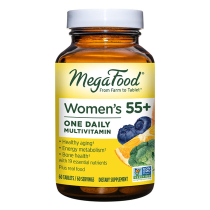 MegaFood Women's 55+ One Daily Multivitamin for Women with Vitamin A, Vitamin C, Vitamin D3 & Vitamin E for optimal aging support - Plus Real Food - Immune Support Supplement - Vegetarian - 60 Tabs