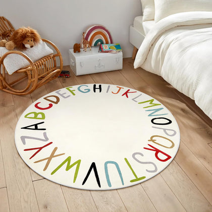 LIVEBOX Colorful Round Kids Rug for Nursery,ABC Rainbow Rug for Playroom, Small Circle Rug for Classroom, Washable Rugs Educational Alphabet Carpet for Boys Girls Dorm Bedroom(40