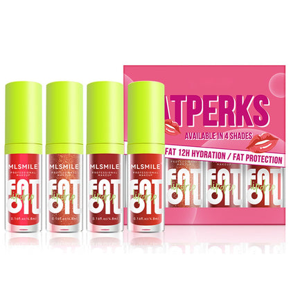 4 Colors Lip Oil Lip Glaze,Fat Oil Lip Drip,Big Brush Head Hydrating Lip Glow Oil,Shiny Transparent Lip Gloss Plumping,Long Lasting Nourishing Non-sticky Fresh Clear Smooth Lip Care-B