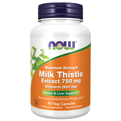 NOW Milk Thistle Extract 750 mg Silymarin (600 mg), Maximum Strength - 90 Veg Capsules