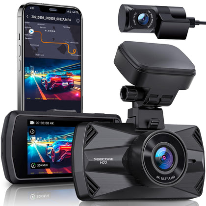 YEECORE Dual Dash Cam, Real 4K+1080P Front and Rear, Built-in WiFi GPS, 3