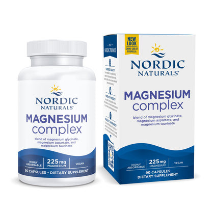 Nordic Naturals Magnesium Complex - 90 Capsules - 225 mg Magnesium - Brain & Heart Health, Mood, Energy, and Muscle Relaxation - Non-GMO, Vegan - 30 Servings
