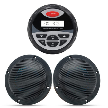 Herdio Marine Radio Package Compatible with Bluetooth, MP3/USB AM/FM Marine Stereo+4 Inches Marine Ceiling Flush Wall Mount Speakers (A Pair)