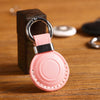 KEEPXYZ Genuine Leather Airtag Holder Suitable for Apple Airtag Keychain Leather, Secure Air Tag Holder with Stainless Steel Ring Lock, Durable Airtag Case Cover Key Ring - Pink V2.0 (No Hole)