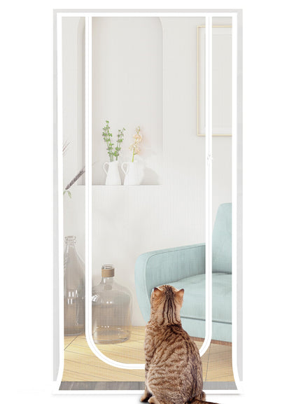 Sunolga 38x85 Inch Pet Screen Door Fits Door Size 36''x 82'', Reinforced Textilene Cat Screen Door with Bilateral Zipper and Hook&Loop for Living Room, Kitchen and Bedroom