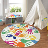 STARUIA Colorful Round Kids Rug 5 Ft, Machine Washable Rug for Playroom, Non-Slip Circle Rugs for Classroom, Soft Circular Carpet Handprints and Footprints Play Mat for Nursery Bedroom Preschool