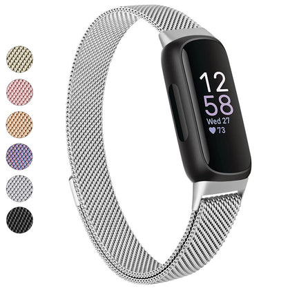 Vanjua for Fitbit Inspire 3 Bands Women Men, Stainless Steel Metal Mesh Loop Adjustable Magnetic Wristband Replacement Straps Compatible with Fitbit Inspire 3 Fitness Tracker (Silver)