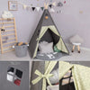 TreeBud Teepee Tent for Kids Stripe Padded Mat Foldable Dark Tone Grey Play Tents for Girl and Boy with Carry Case Wooden Pole Printing Canvas Tepee Playhouse for Child Indoor Outdoor