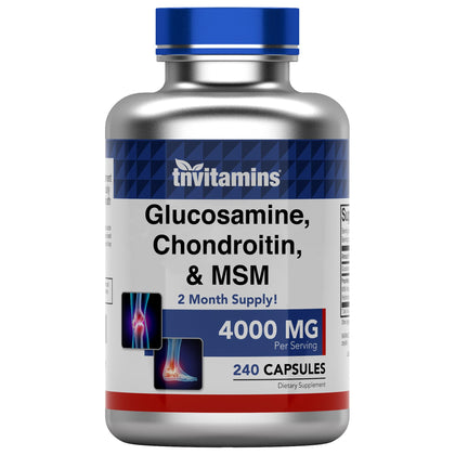 tnvitamins Glucosamine, Chondroitin, & MSM (4000 MG x 240 Capsules) for Men & Women | Powerful Joint Support Supplement* | More Than Triple Strength! | Non-GMO | Produced in The USA