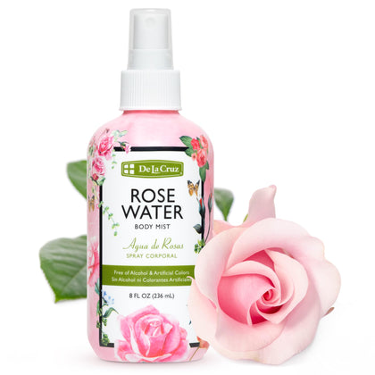 De La Cruz Rose Water Body Mist - Rosewater Spray for Face, Skin and Hair 8 fl oz (1 Bottles)