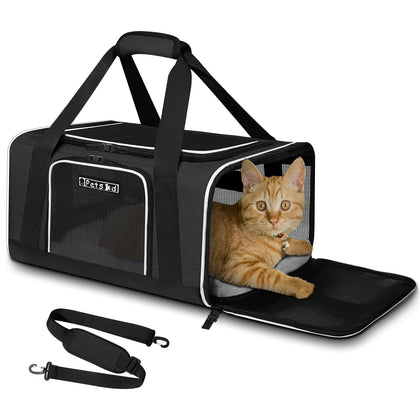 Petskd Pet Carrier 17x11x9.5 Alaska Airline Approved,Pet Travel Carrier Bag for Small Cats and Dogs, Soft Dog Carrier for 1-10 LBS Pets,Dog Cat Carrier with Safety Lock Zipper(Black)