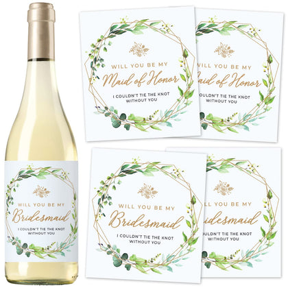 BRIGEL Bridesmaid Wine Labels, Set of 8 (6 Bridesmaid Labels and 2 Maid of Honor Labels) for Bridal Shower, Bachelorette Party, or Bridesmaid Proposal