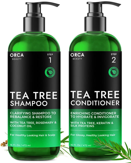 Tea Tree Shampoo and Conditioner Set, 2x16oz Dandruff Shampoo and Conditioner for Oily Hair, Dry Scalp - Tea Tree Oil Shampoo & Tea Tree Conditioner, Natural Shampoo and Conditioner Set, Men & Women
