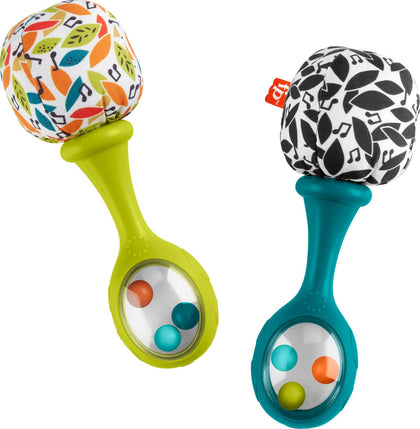Fisher-Price Baby Newborn Toys Rattle n Rock Maracas Set of 2 Soft Musical Instruments for Babies 3+ Months, Neutral Colors (Amazon Exclusive)