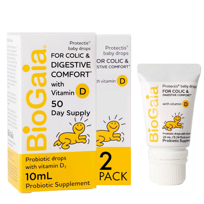 BioGaia Protectis Baby Probiotic Drops with Vitamin D for Infants, Newborn and Kids Colic, Spit-Up, Constipation and Digestive Comfort, 10 ML, 0.34 oz, 2 Pack