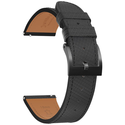 JWNSPA Top Grain Leather Watch Band - Quick Release Brushed Buckle Replacement Strap for Men - Choice of Width -18mm 19mm 20mm 21mm 22mm 23mm 24mm (18mm, Black & Black Buckle)