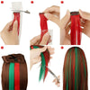 FESHFEN Colored Hair Extension, 12 PCS Red and Green Clip in Hair Extensions Highlight Colorful Hair Piece Straight Synthetic Hairpieces for Women Girls Daily Party Christmas, 22 inch