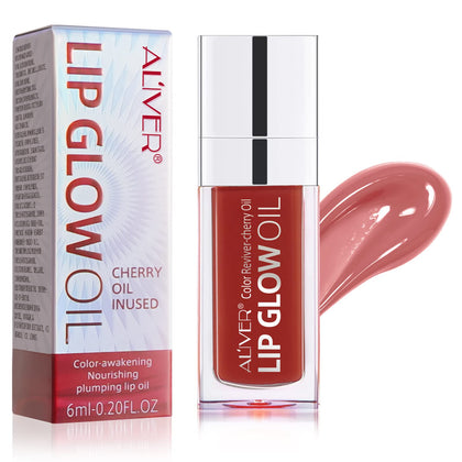 Lip Glow Oil,Hydrating Moisturizing Plumping Lip Gloss,Long Lasting Nourishing Plumping Lip Oil,Non-sticky Big Brush Head Glitter Shine Primer Lip Tint for Lip Care and Dry Lips (rosewood)