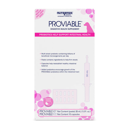 Nutramax Proviable Digestive Health Supplement Kit with Multi-Strain Probiotics and Prebiotics for Medium to Large Dogs - with 7 Strains of Bacteria, 30 mL Paste and 10 Capsules
