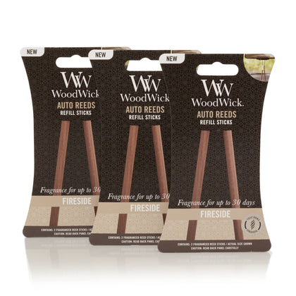 WoodWick Fireside Auto Reed Refills, 3-Pack