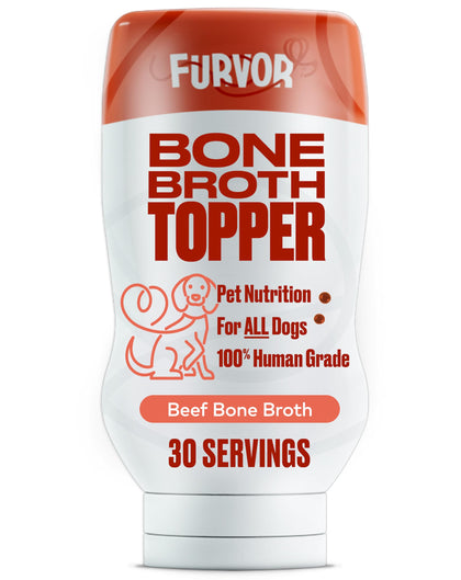 Furvor Beef Bone Broth for Dogs - Collagen Protein Supplement for Digestion, Mobility, Coat, Immune System, Healthy Dog Food Topper, Meal Boost Gravy, Grain Free, Made in USA 16 oz