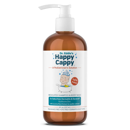 Happy Cappy Dr. Eddies Medicated Shampoo for Children, Treats Dandruff & Seborrheic Dermatitis, No Fragrance, Stops Flakes and Redness on Sensitive Scalps and Skin, Cradle Cap Brush Not Needed, 8 Oz