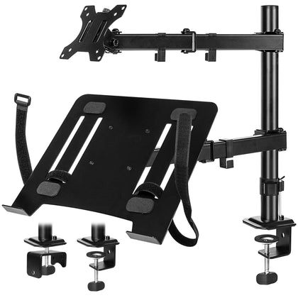 LOTEYIKE Laptop and Monitor Stand with Tray, Adjustable Monitor and Laptop Desk Arm Mount Stand with Clamp/Grommet Mounting Base for Max 27