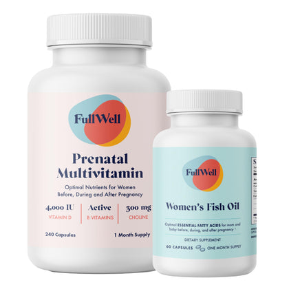 FullWell Prenatal Vitamin + DHA | Omega 3 Fish Oil with DHA & EPA for Brain Development & Nervous System Support | 26+ Vital Nutrients | Dietitian-formulated, Non-GMO, 3rd Party Tested, 30 Servings