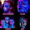 BADCOLOR Glow UV Face Paint, 15 Colors Neon Eyeshadow Palette, Water-Based UV Blacklight Face Body Paint for Kids - UV Eyeliner Makeup Palette for Halloween Glow Party Club Music Festivals