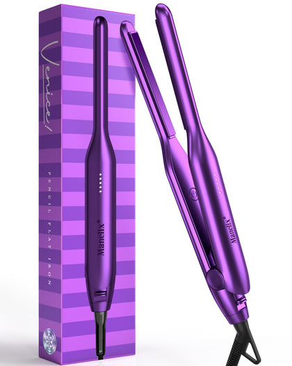 Manelix Pencil Flat Iron for Short Hair, 1/3 Inch Super Slim Mini Flat Iron Hair Straightener and Curler 2 in 1, Dual Voltage PTC and Ceramic Small Flat Iron Hair Straightener