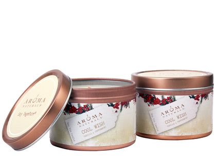 Aroma Naturals Tin Candle with Peppermint and Vanilla Soy Essential Oil Scented, Wish Holiday, 2 Count