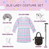 FAYBOX Old Lady Wig Costume for Kids,100 Days of School Costume for Girls,Grandma Granny Costume Wig for Halloween Cosplay8-10