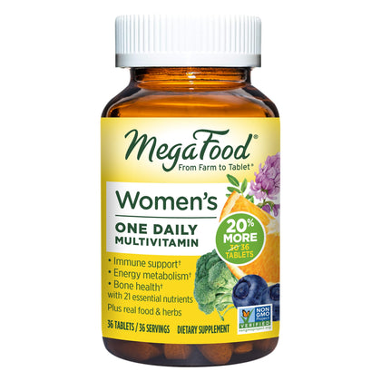 MegaFood Women's One Daily Multivitamin for Women with Iron, B Complex, Vitamin C, Vitamin D, Biotin & More - Plus Real Food - Immune Support Supplement - Bone Health - Vegetarian - 36 Tabs