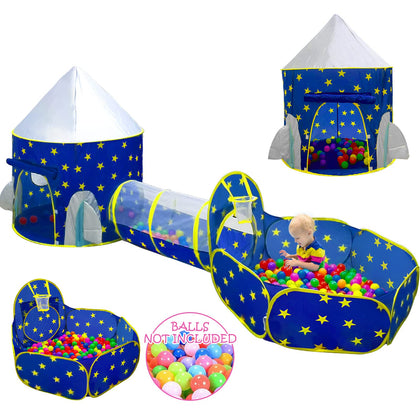 PigPigPen 3pc Kids Play Tent for Boys with Ball Pit, Crawl Tunnel, Princess Tents for Toddlers, Baby Space World Playhouse Toys, Boys Indoor& Outdoor Play House, Perfect Kids Gifts
